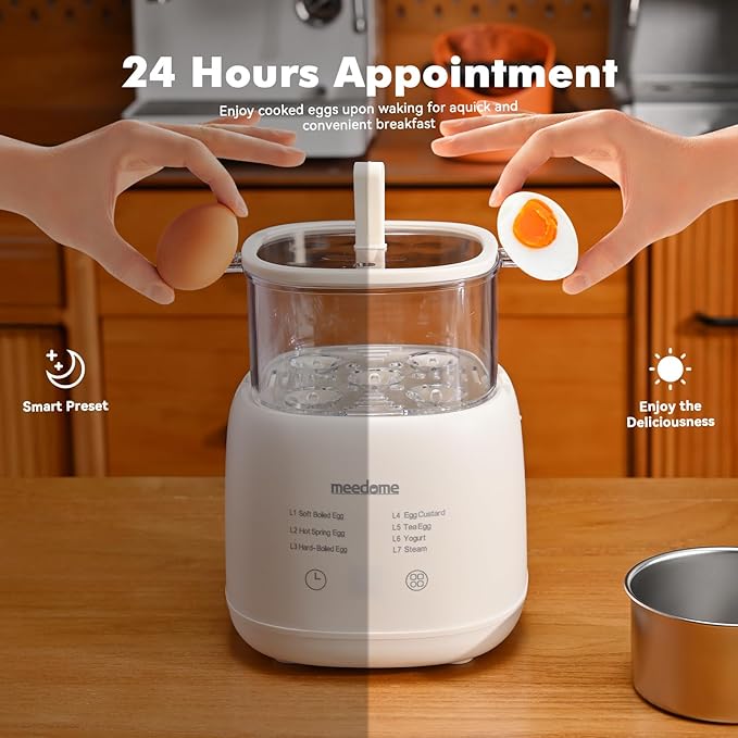 Electric Egg Cooker 7-in-1 with Steam Basket & Auto Shut Off, 8-Egg Capacity Steamer for Soft/Hard Boiled, Poached Eggs, BPA-Free Stainless Steel Bowl, Compact for Dorm/Keto Kitchen(2-Tier)
