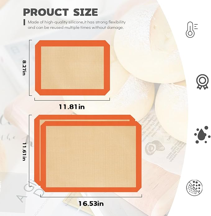 Silicone Baking Mat Set of 3, Silicone Baking Mats Cookie Sheet, Non-Stick Mats for Baking, Easy Clean & Reusable Oven Baking Sheet for Making Macaroons, Cookies
