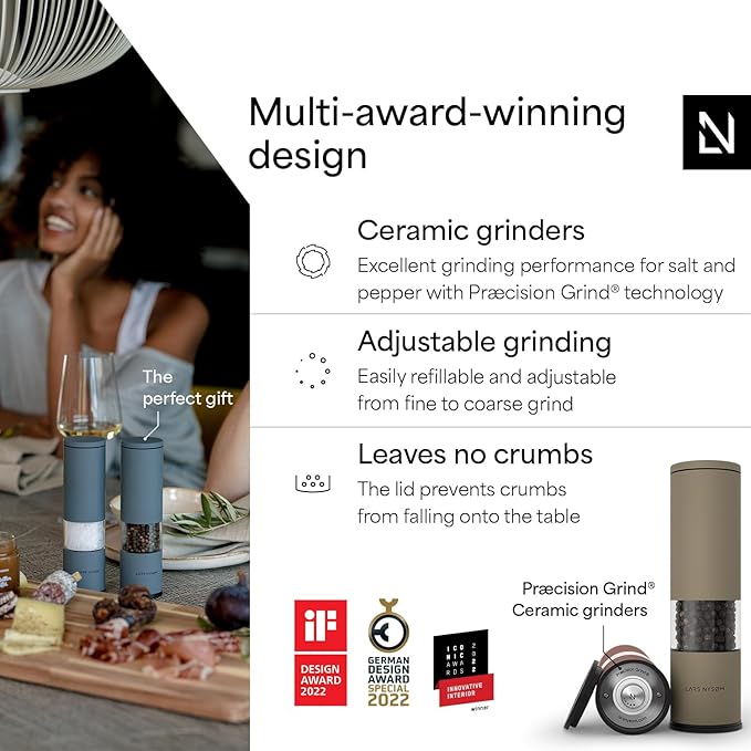 LARS NYSØM Salt and Pepper Grinder Set Manual, Stainless Steel Salt and Pepper Mills with Adjustable Ceramic Grinder I Design Spice Shakers (Red/Brown)