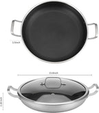 Tri-Ply Stainless Steel Paella Pan,13.5 Inch Nonstick Large Skillet,10 Servings 18/10 Paella Pan with Lid,Jumbo Cooker,Induction Pan,large stainless steel pan for Outdoors,Camping