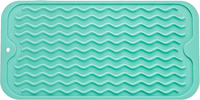 Silicone Dish Drying Mat for Multiple Usage,Easy clean,Eco-friendly,Heat-resistant Silicone Mat for Kitchen Counter or Sink,Refrigerator or Drawer Liner Mint S 12 inches x 6 inches