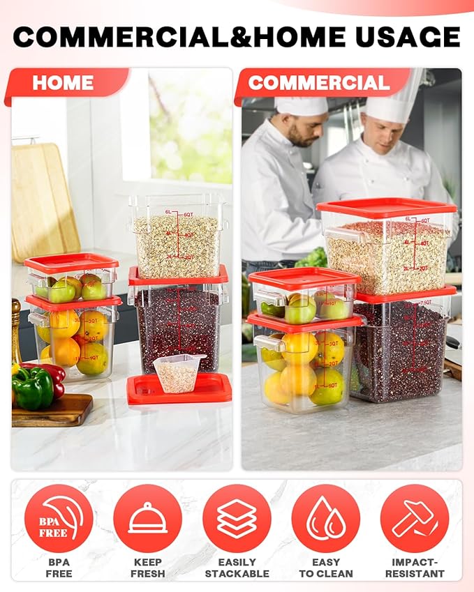 12 Quarts Sous Vide Container: 2 PCS Commercial Food Storage Containers with Lids - Clear Food Container with Scales Handles for Home Restaurant Kitchen Storage Pizza Bread