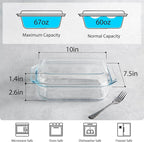NUTRIUPS 2 QT Rectangular Glass Casserole Dish With Lid, (10×7.5in) Glass Casserole Dish for Oven