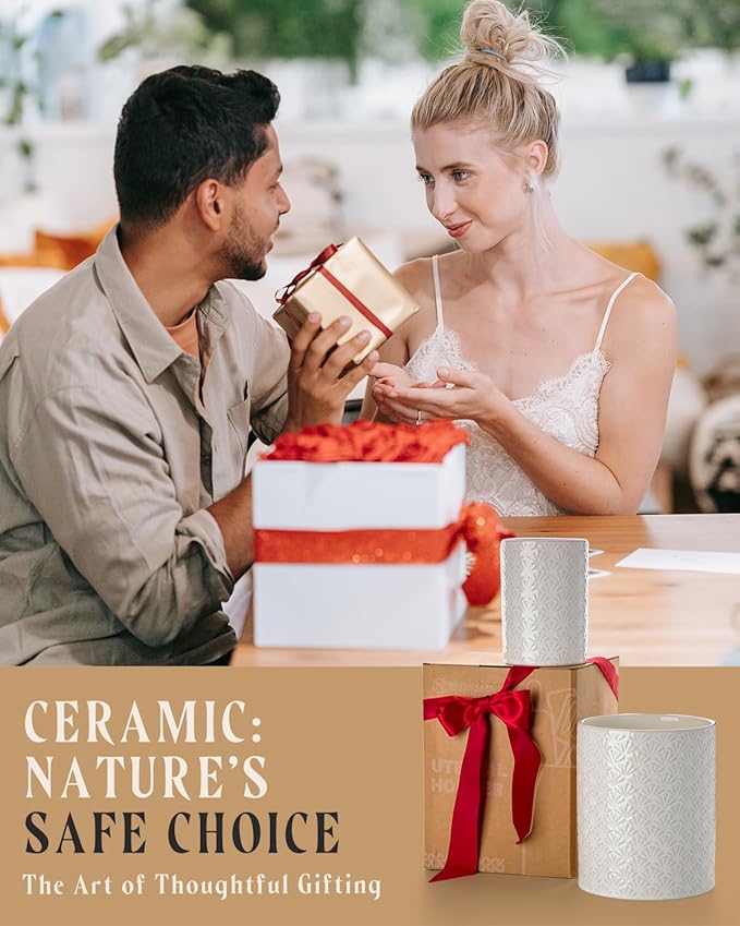 Nucookery Utensil Holder - 7.2"+5.4" Ceramic Utensil Holder for Kitchen Counter, Large Embossed Utensil Crock, Spatula Holder for Counter, Farmhouse Utensil Vase for Housewarming, Kitchen Decor