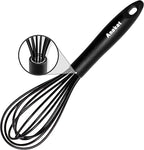Anaeat 8.5" Silicone Balloon Whisk, Perfect for Non-Stick Cookware, Milk and Egg Beater Blender, Heat Resistant Kitchen Whisks for Whisking, Cooking, Baking, Beating, Frothing & Stirring (Black)