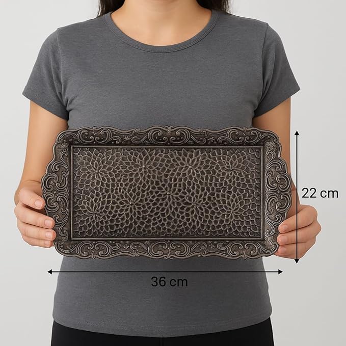 Alisveristime Small Ornate Metal Serving Tray – Ottoman Motif Decorative Tray (14.2" x 7.1", 10.8 oz) (Black)
