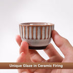 Ceramic Espresso Cup set of 6, One Shot Coffee Cups,Tiny Cofffee Mugs Demitasse for Espresso, Vertical Stripes Espresso Cup Set of 6 (Top Kiln-Gray & Bottom Dark Brown)