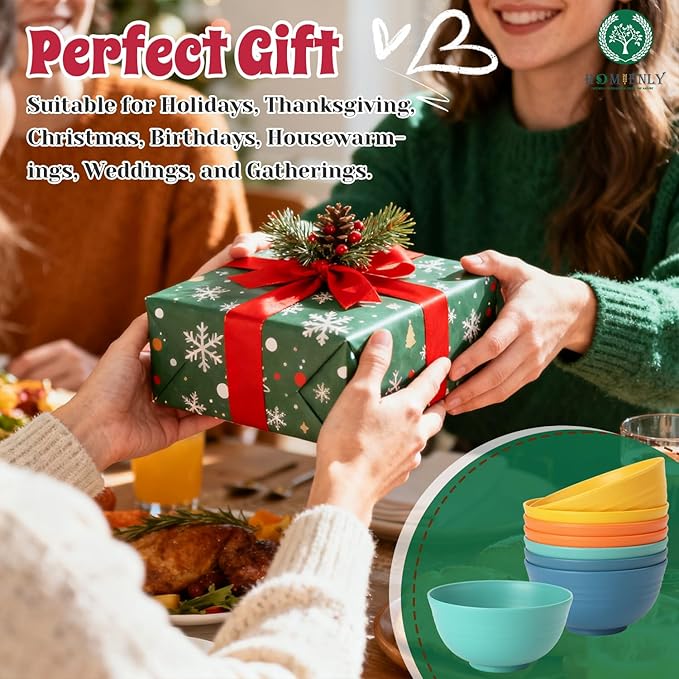 Homienly Plastic Bowls Alternative, Unbreakable Wheat Straw Cereal Bowls 8 PCS - Microwave & Dishwasher Safe Bowl for Cereal, Snack, Rice, Salad, Soup Bowls for Kitchen, Camping, Party(Muliti,26 OZ)