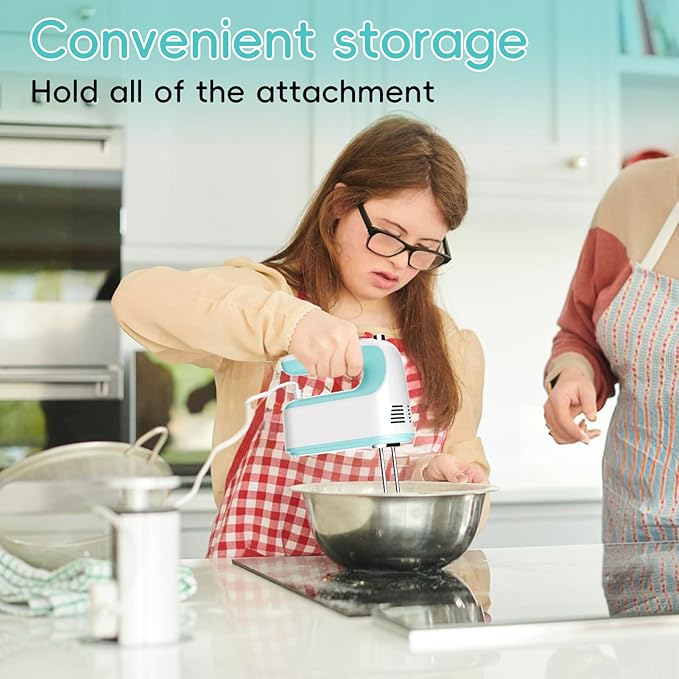 Hand Mixer Electric Handheld, 5-Speed Handheld Mixer, 380W Electric Mixer with Stainless Steel Whisk Beater Attachments, Snap-On Storage Case, Measuring Cups, Kitchen Cake Mixers for Baking Supplies