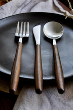 Lightweight Stainless Steel Flatware Set with Walnut (4 Sets, Plain)