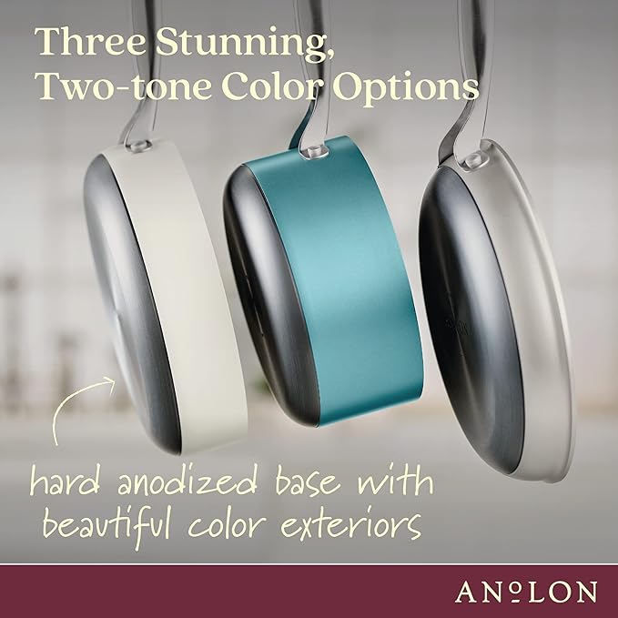 Anolon Achieve Hard Anodized Nonstick Saucepot with Lid, 4 Quart, Cream