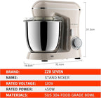 Stand Mixer, 5.5 Quart, 10 Speed Tilt-Head Food Mixer, Kitchen Electric Mixer with SS Bowl, Copper Motor, Beater, Dough Hook, SS Egg Whisk (450W Cream)
