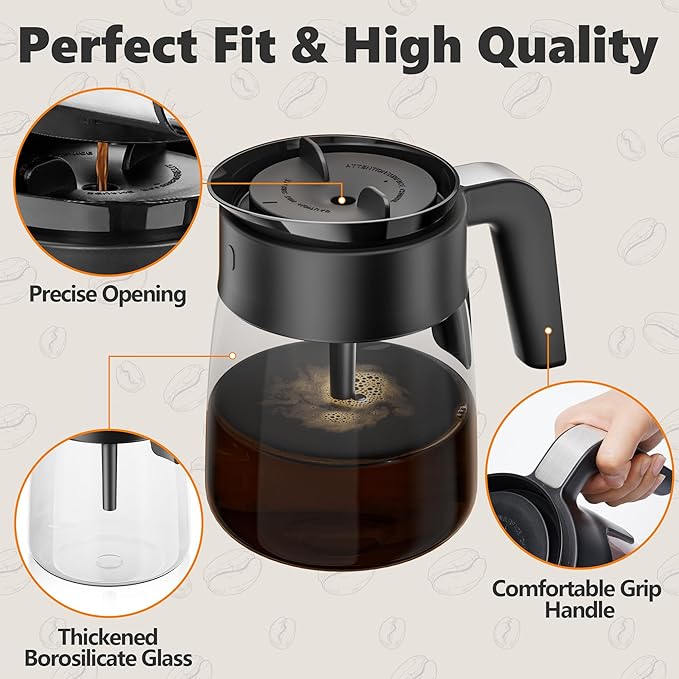 12 Cup Coffee Pot Replacement for Ninja Coffee Maker CFP101 CFP201 CFP301 CFP250A CFP300 CFP305 CFP307 CM400 CM401 CFN601 CF090 CF091 CF092, Glass Carafe for Ninja with Brew-Through Lid
