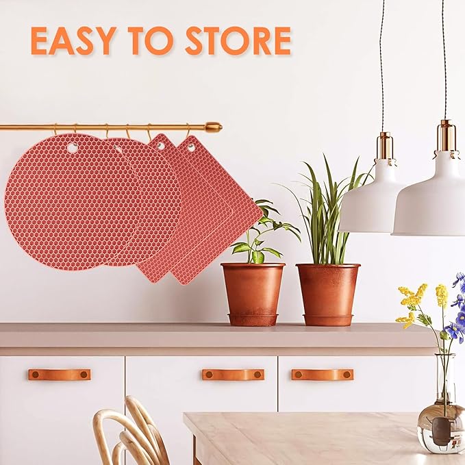 4 Pack Trivets for Hot Dishes, Silicone Pot Holders Hot Pads for Kitchen, Silicone Trivets for Hot Pots and Pans, Hot Plates to Protect Table Quartz Countertops Heat Resistance to 450°F, Nordic Orange