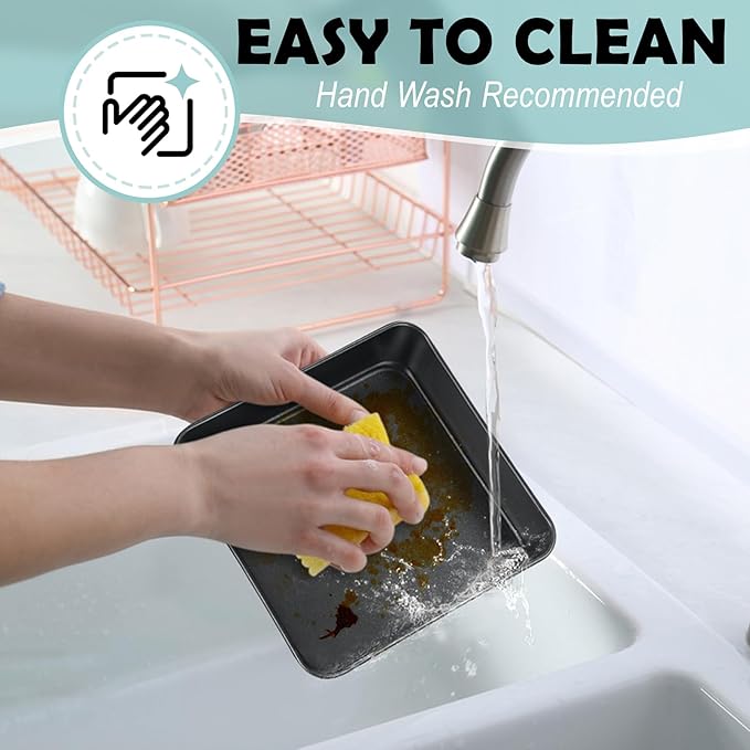 TeamFar Square Cake Pan, 6 inch Small Baking Roasting Pans with Stainless Steel Core & Nonstick Coating, for Making Cakes Brownie Lasagna, Non-toxic & Sturdy, Oven Safe & Easy to Clean – Set of 2