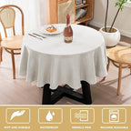 H.VERSAILTEX Linen Table Cloths Round 60 Inch Premium Tablecloth Spill-Proof Waterproof Table Cover for Dining Buffet Feature Extra Soft and Thick Fabric Wrinkle Free, White