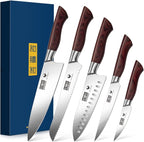 5-Piece Japanese Style Kitchen Knife Set,Professional Ultra Sharp High-Carbon Stainless Steel Chefs Knives with Ergonomic Wood Handle,Elegant Box Packaging