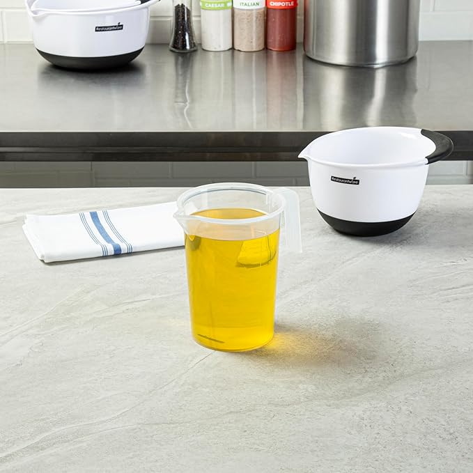 Restaurantware Measuring Cups, 1 Quart Pack of 10 Conical Spout Baking Measuring Cups, Liquid Scaling Vessels with I-Beam Handle, Embossed Graduations, Clear, Break and Crack Resistant for Baking