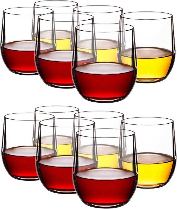 14-ounce Plastic Stemless Wine Glasses, All Purpose Arcylic Glasses, set of 12 Clear Reusable Shatter-resistant Dishwasher Safe