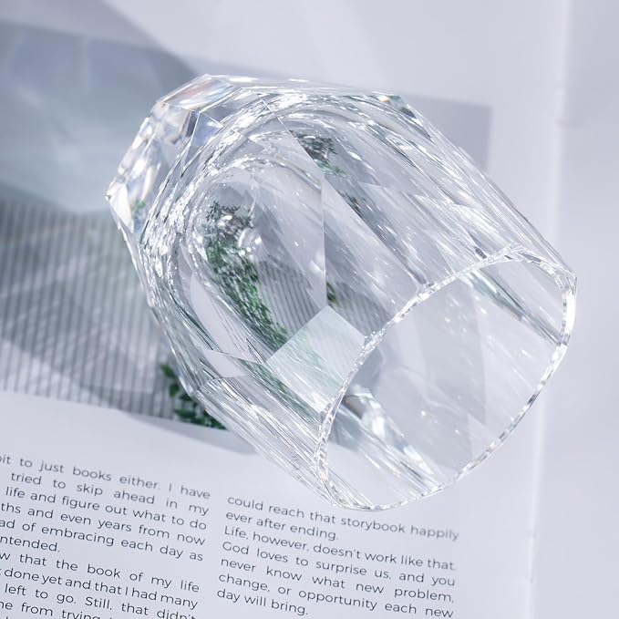 KAMMAK Geometric Faceted Whiskey Glass Modern Crystal Tumbler with Thick Stable Base 7.78 oz Lead-Free Elegant Barware for Scotch, Bourbon, Cocktail, Wine - Ideal Gift & Modern Home Drinkware