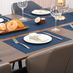 Myir JUN Placemats Set of 8, Vinyl Woven Placemats Place Mats Indoor Set of 8 Washable Table Mats Non-Slip Place mats for Dining Table (Dark Blue, Set of 8)