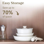 5PCS Pots and Pans Set Non Stick, Kitchen Cookware Sets with Detachable Handle, Induction Cookware Sets, Non Stick RV Cookware Cooking Set, Dishwasher ＆ Oven Safe, PFOA Free, Cream White