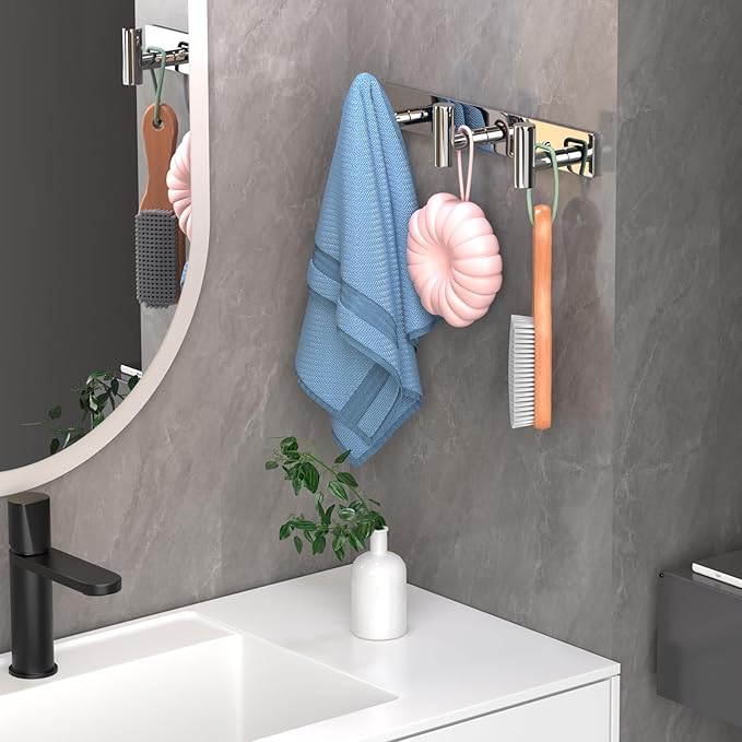 Wall Mounted Coat Rack-3 Hooks, Heavy Duty Stainless Steel Hook Rail for Towel Coat Hat Purse Bag Jacket, Towel Hooks for Entryway Bathroom Kitchen (Glossy 3 Hooks - 1 Pack)