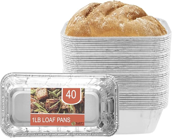 PARTY BARGAINS 1 Lb Aluminum Loaf Pan - 40 Pack, Heavy Duty Disposable Bread Pans for Perfect for Baking, Lasagna, Meatloaf & Food Serving (Max 240°C)