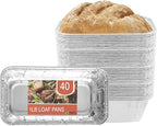 PARTY BARGAINS 1 Lb Aluminum Loaf Pan - 40 Pack, Heavy Duty Disposable Bread Pans for Perfect for Baking, Lasagna, Meatloaf & Food Serving (Max 240°C)