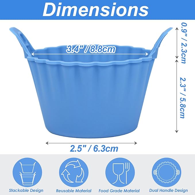 Koluti Reusable Silicone Baking Cups Set of 4, Nonstick Muffin Cupcakes Mold with Double Handle, BPA Free, Small Round Air Fryer Cupcake Liners, 2 Color