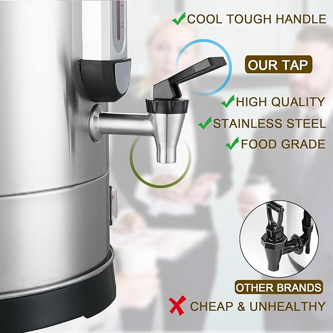Commercial Coffee Urn Large Coffee Maker 100 Cup Coffee Maker Industrial Coffee Dispenser 1300W Quick Brew Dual Wall Stainless Steel Hot Water Urn Tea Maker Machine for Wedding, Catering, Events
