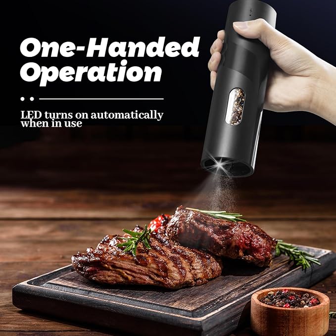 Electric Salt and Pepper Grinder Set Rechargeable with Easy to Carry Charging Base and LED Light, Adjustable Coarseness, Greater Capacity, USB for Kitchen, Restaurant