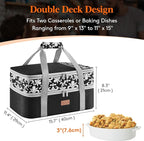 Lifewit Double Decker Casserole Carrier for Hot or Cold Food, Insulated Casserole Baking Dish Bag Food Carrier, Lasagna Holder for Potluck/Parties/Picnic/Cookouts, Fits 9"x13" Baking Dish, Black
