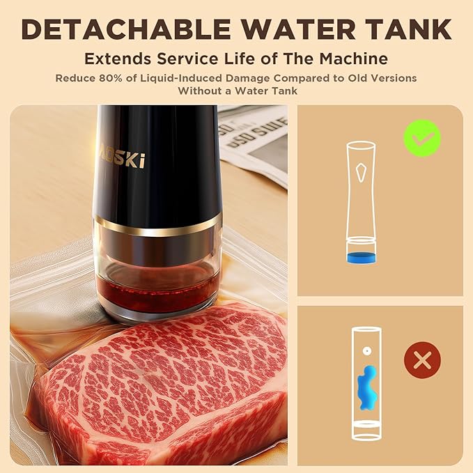 Vacuum Sealer Machine for Food Storage: Compact Food Sealer Saver 5X Fresh Longer, Handheld Detachable Water Tank, 10 PCS Vacuum Seal Bags for Kitchen Fridge Travel Seal Meal Mothers Day Gift For Wife