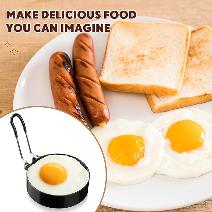 Yaomiao 12 Pcs Egg Rings for Frying Eggs Nonstick Pancake Mold Stainless Steel Egg Mold Portable Round Shaper with Handle for Cooking Griddle Camping Breakfast(3 Inch)