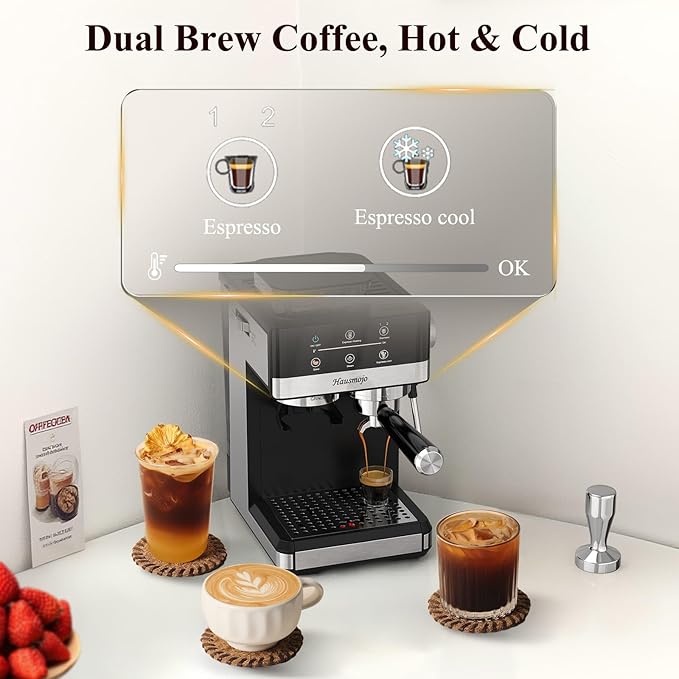 Espresso Machine with Grinder, 20Bar Expresso Coffee Machines with Milk Frother, Professional Compact Stainless Steel Coffee Maker for Espresso, Latte & Cappuccino, Perfect for Home Use