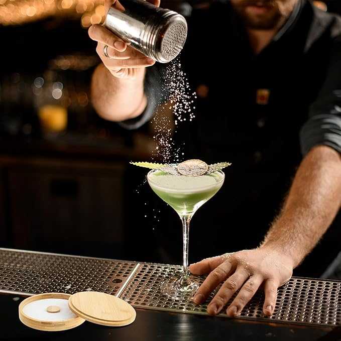 2 Pcs Margarita Salt Rimmer Set Glass Rimmer with Lid Home Bar Accessories Plate for Sugar Drinks Cocktails Bartender Tool Kit Party Restaurant, 5.9" Diameter (Bamboo)