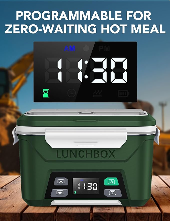 EAST OAK Cordless Electric Lunch Box for Adults, Heated Lunch Box Battery Powered with Automatic Heating, 5.5 Cups Portable Food Warmer with Removable Tray Divider