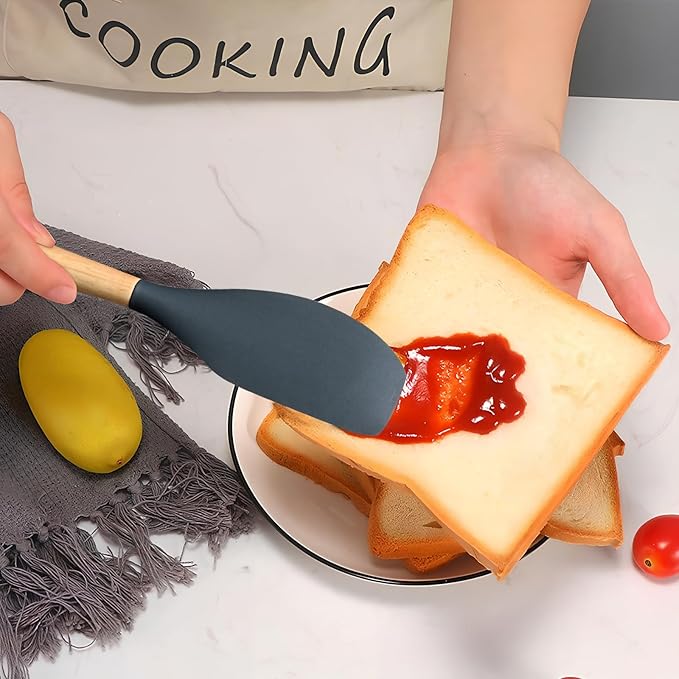 Silicone Cooking Utensil Set,12 PCS Cooking Cookware Kitchen Utensils Set, Nonstick 446°F Heat-Resistant Cookware Kitchen Tools of Spatula,Turner Tongs,Spoon,Brush,Whisk,（gray）