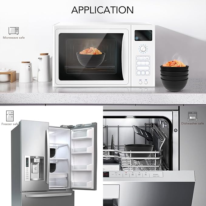 greenandlife 24oz/4PCS Wheat Straw Cereal Bowls, Lightweight Unbreakable Noodle Fruit Soup Rice Bowls Dishwasher Microwave Safe Bowl Sets, Non-toxin, BPA Free, Black