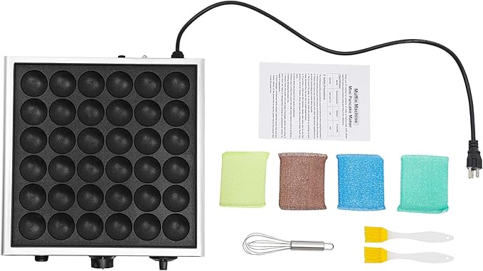 950W Commercial Mini Pancake Maker, 36 Grids Electric Mini Pancake Griddle Non-Stick Stainless Steel Dutch Pancake Maker w/Time & Temper Adjustable|Oil Brushes|Whisk,Large Waffle Machine forRestaurant