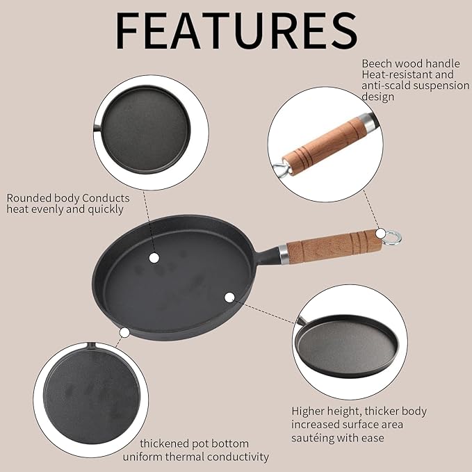 Cast Iron Skillet, 20cm Non Stick Frying Pan, Cast Iron Cookware for Restaurant Hotel Household Kitchen Use Dishwasher Safe, Oven Safe (20cm/7.87in)