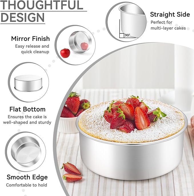 Leonyo 6 Inch Round Cake Pans Set of 3, Stainless Steel Round Layer Cake Baking Pans, Metal Baking Tins for Wedding Birthday, Even Heating, Non Toxic & Healthy, Heavy-Duty, Dishwasher
