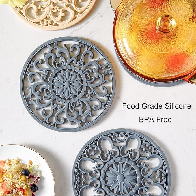 Extra Thick Silicone Trivet Mat for Hot Dishes, Hot Pots and Pans, Pot Holder, Hot Pad to Portect Your Table and Countertop, Kitchen Decor and Accessories,Teal, Set of 3