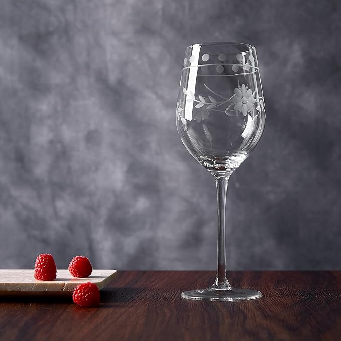 Premium Delight Wine Glasses Set of 4,16.5 oz – Hand-Blown with Etched Long Stem, Classic Glassware for Weddings, Dinners, and Holiday Gifting (Red Wine Glass)