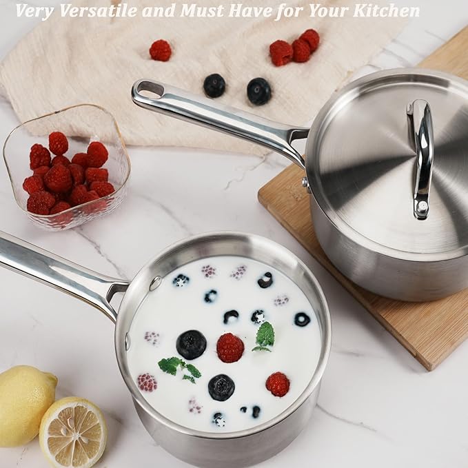 Saucepan Set with Lids,3-Ply Stainless Steel 1.5QT and 3QT Cooking Pot,Professional Grade Cookware,Induction Compatible