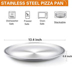TeamFar Pizza Pan, 13.4 inch Stainless Steel Pizza Pan Set Large Pizza Oven Pans Tray for Baking Serving, Healthy & Heavy Duty, Dishwasher Safe & Easy Clean - 4 Piece