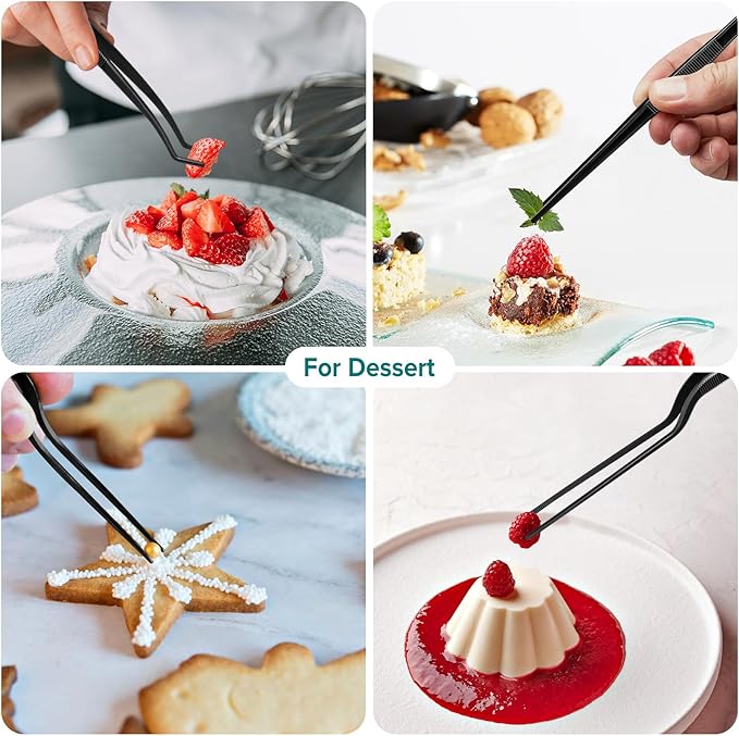 Kitchen Tweezer Tongs Set,6 Pcs Kitchen Tweezers,8" Cooking Tweezers Set,Stainless-Steel Food Chef Culinary Tweezers Tongs for Baking Decorating Feeding Plating,Black