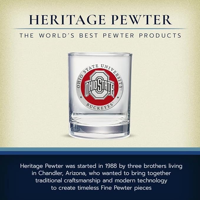 Heritage Pewter Ohio State Double Old Fashion | Double Rocks Glass 14 OZ for Liquor | Expertly Crafted Pewter Glass