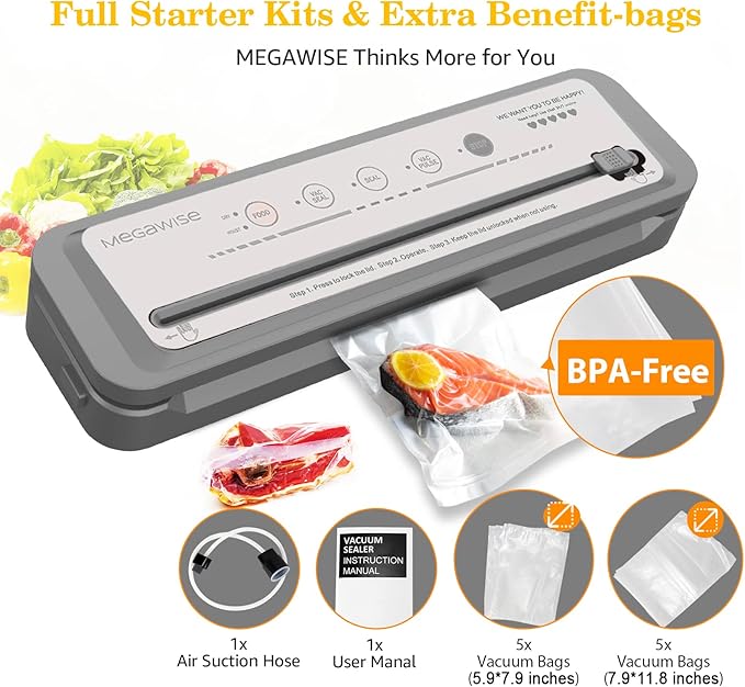 MegaWise Powerful but Compact Vacuum Sealer Machine (Silver)